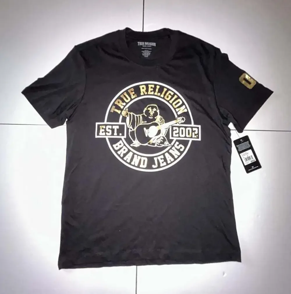 Size Medium True Religion TRBJ Seal 02 Graphic Crew Neck T-Shirt in Jet Black